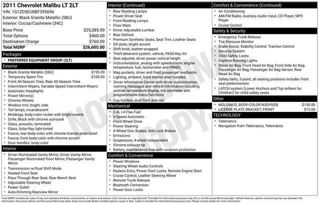 2011 Chevrolet Malibu LT 2LT