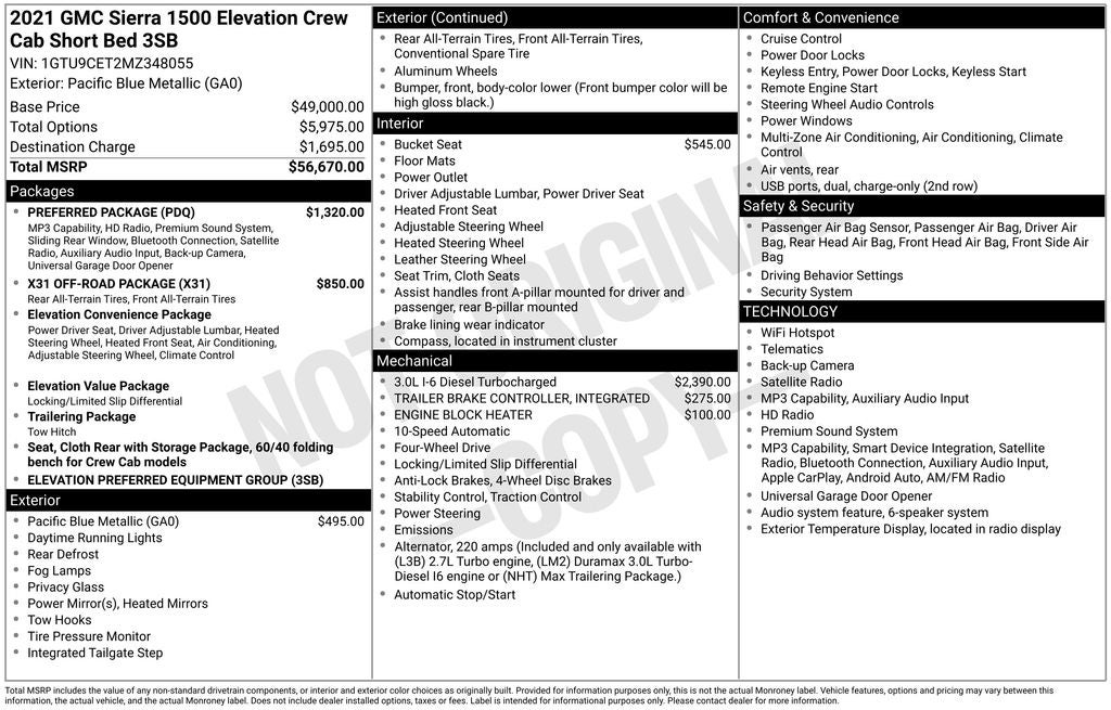 2021 GMC Sierra 1500 4WD Crew Cab Short Box Elevation