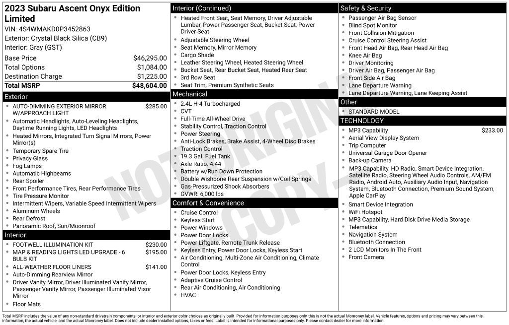 2023 Subaru Ascent Onyx Edition