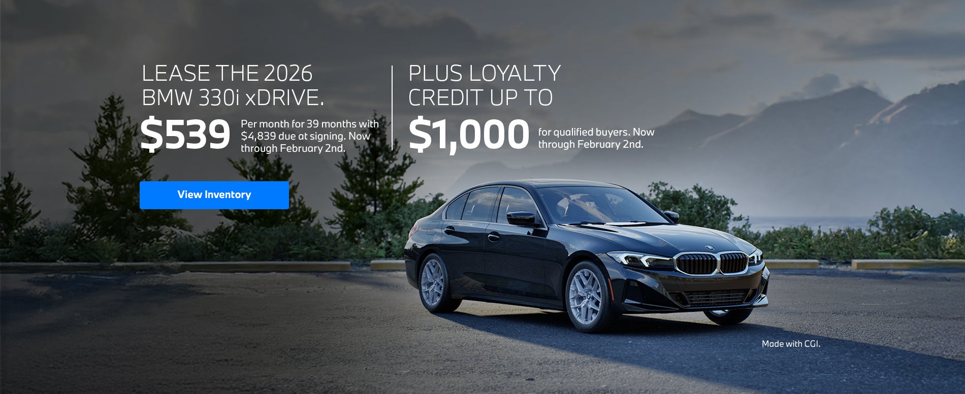 2026 330i lease starting at $539 per month for 39 months