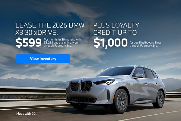 2026 X3 lease starting at $599 per month for 39 months